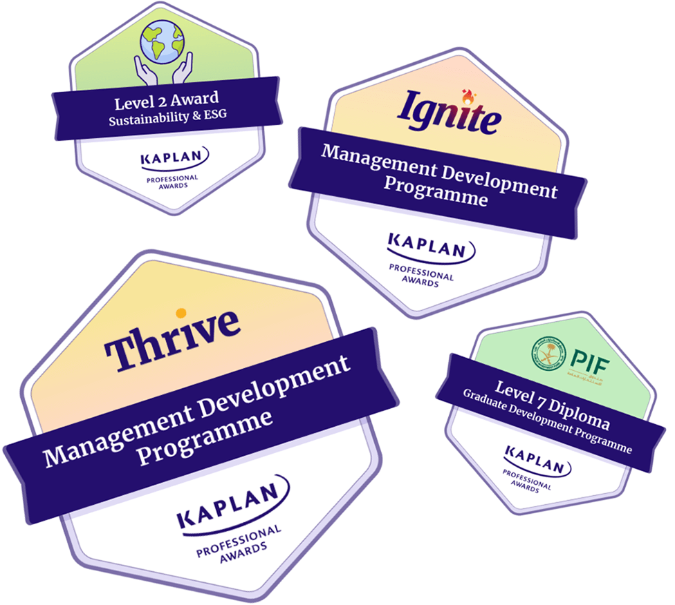 Graphics showing different programmes from Kaplan Professional Awards.