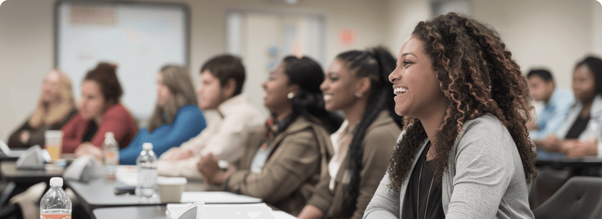 A group of people in a classroom